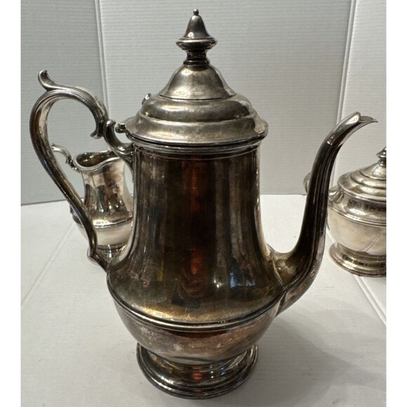 Vintage Forbes Silver Co Tea Coffee Set Teapot Sugar Cream/Lid Silverplate 1890s - Picture 3 of 15